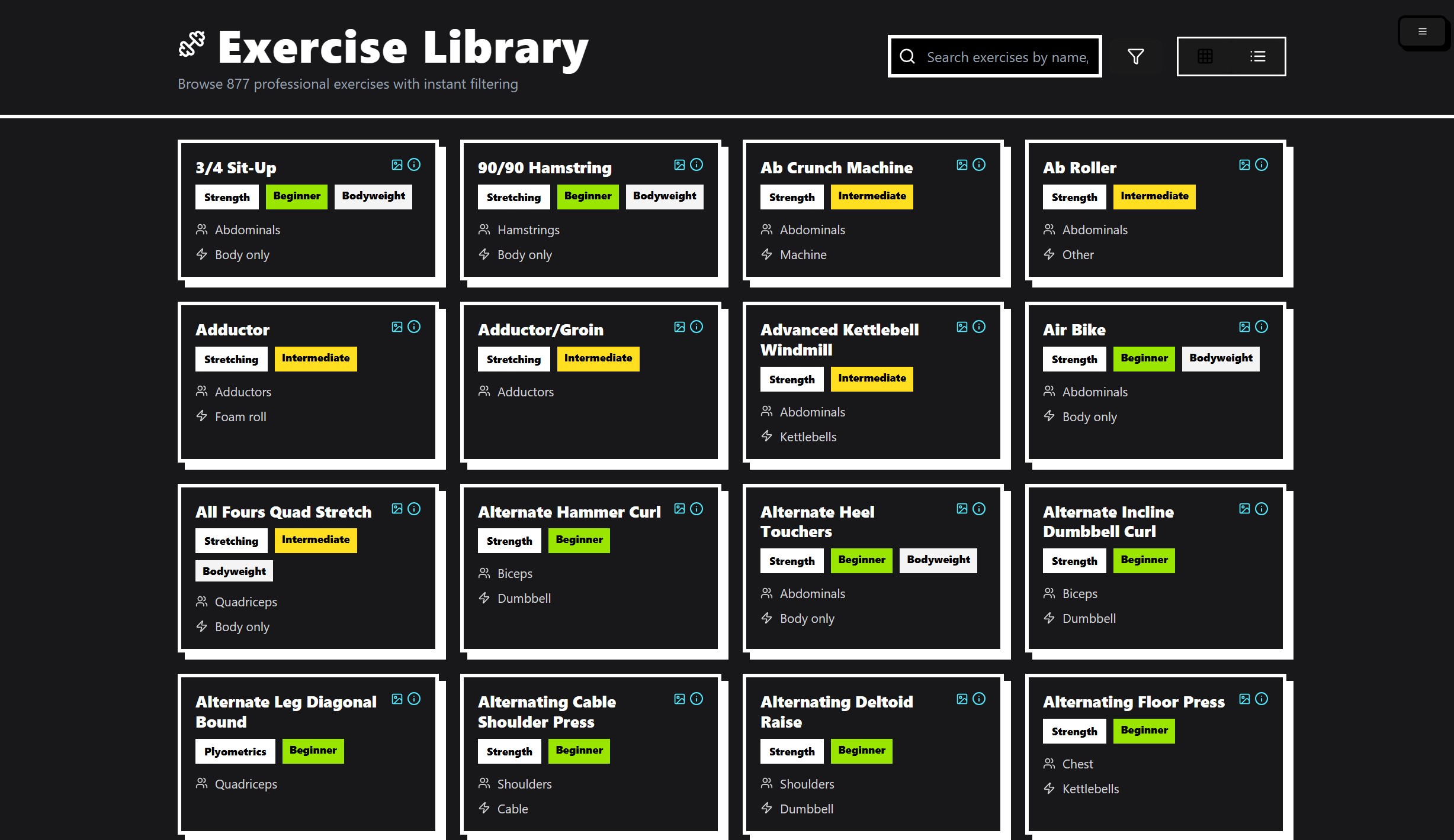 Exercise Library Screenshot